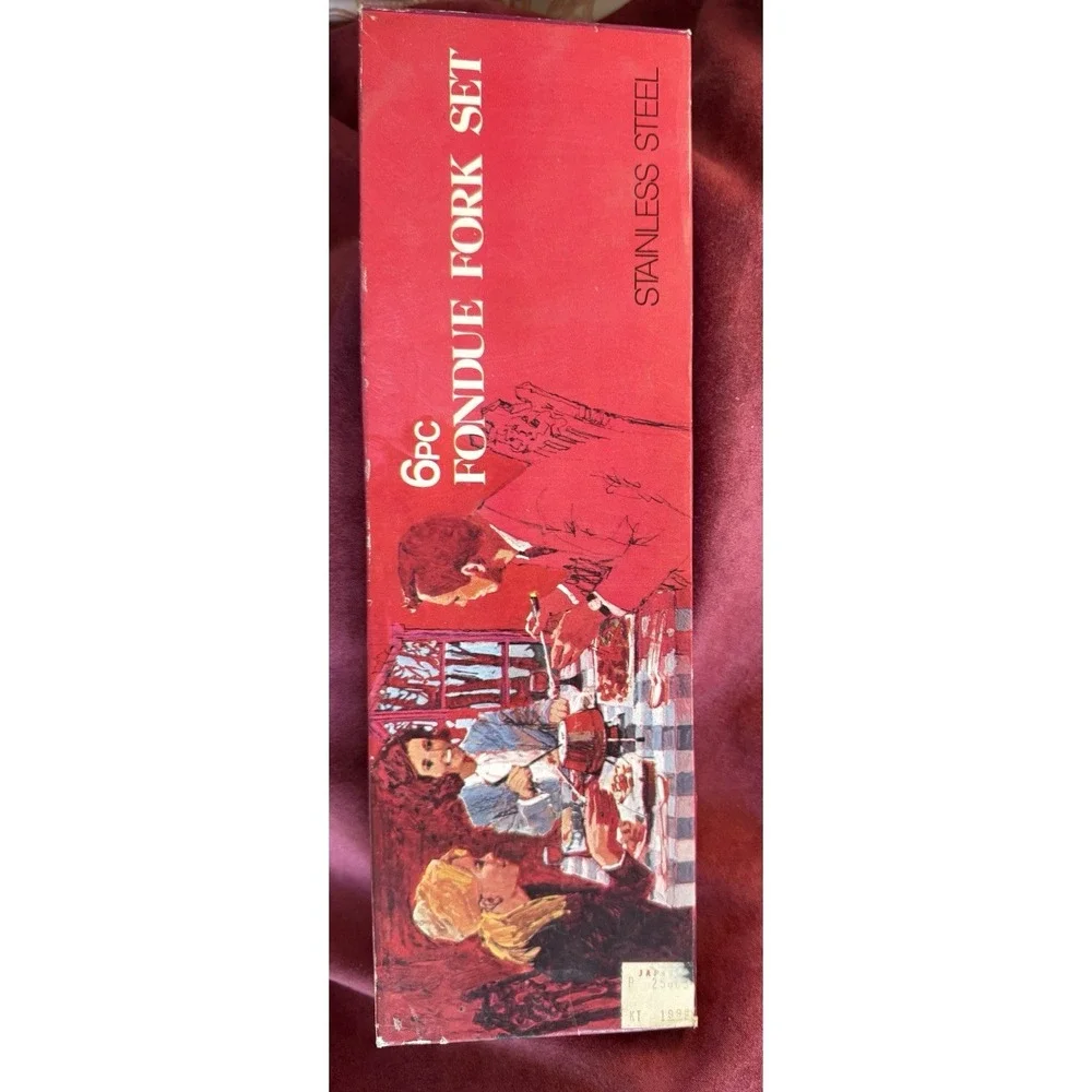 Vintage MCM 6 Piece Colored Ends Fondue  6pc‎ Fork Set Original Box